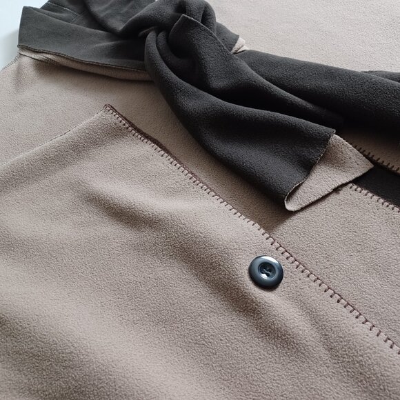 Brown Beige Reversible Poncho Cape - Picture 3 of 14